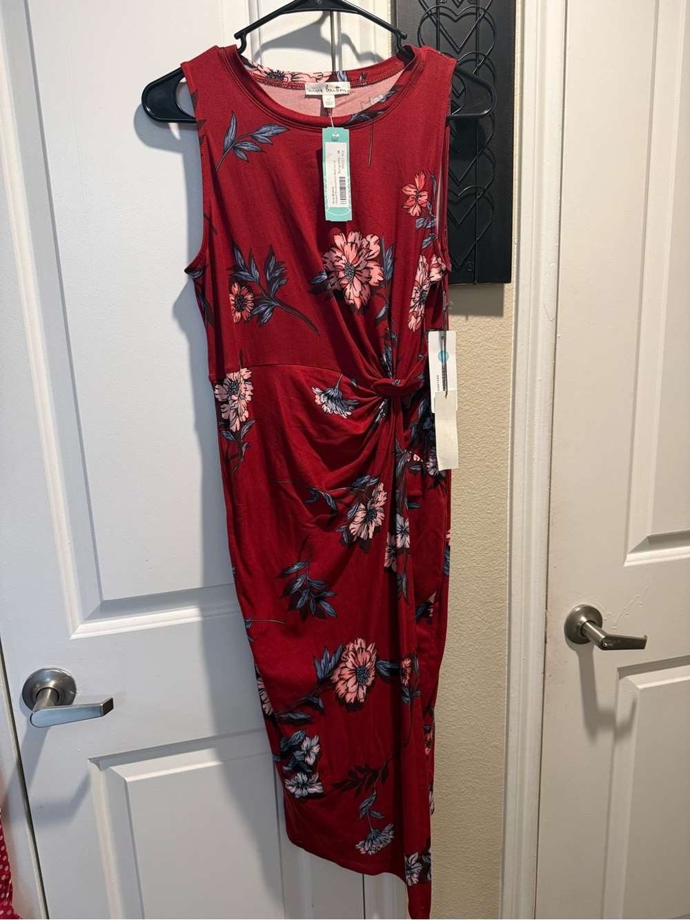 nine britton Burgundy Floral Twist-Front Dress